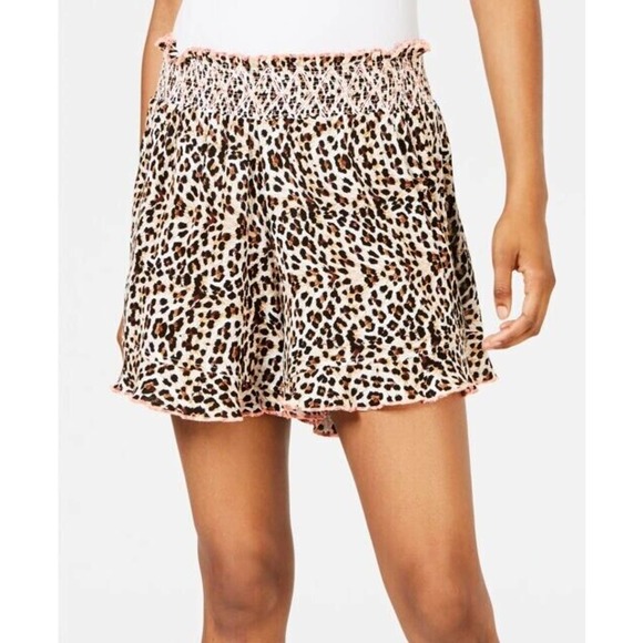 Miken Smocked Cover-up Leopard Shorts Small‎ NWT - Picture 1 of 2